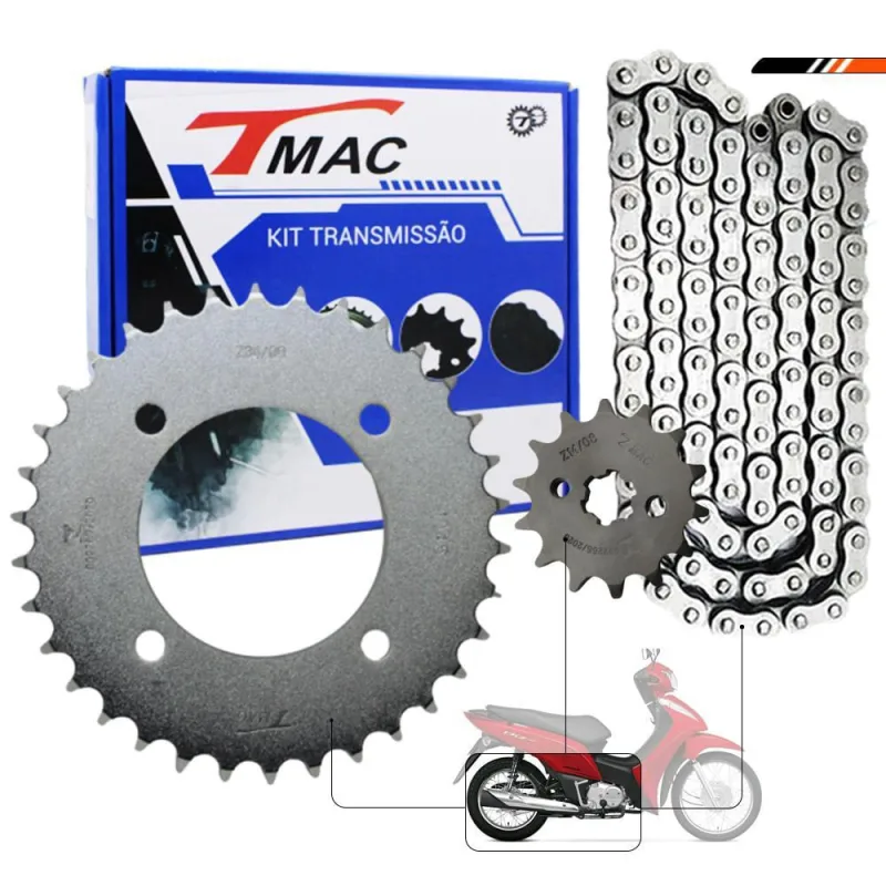 Kit Relação Transmissão Biz 125 2005 A 2024 Aço 1045 T-Mac - Não Disponível