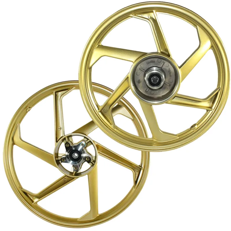 Par de rodas de alumínio liga leve freio a disco C100 Biz Biz100 Biz110 Biz125 com rolamento dourado - Não Disponível - Automotivo
