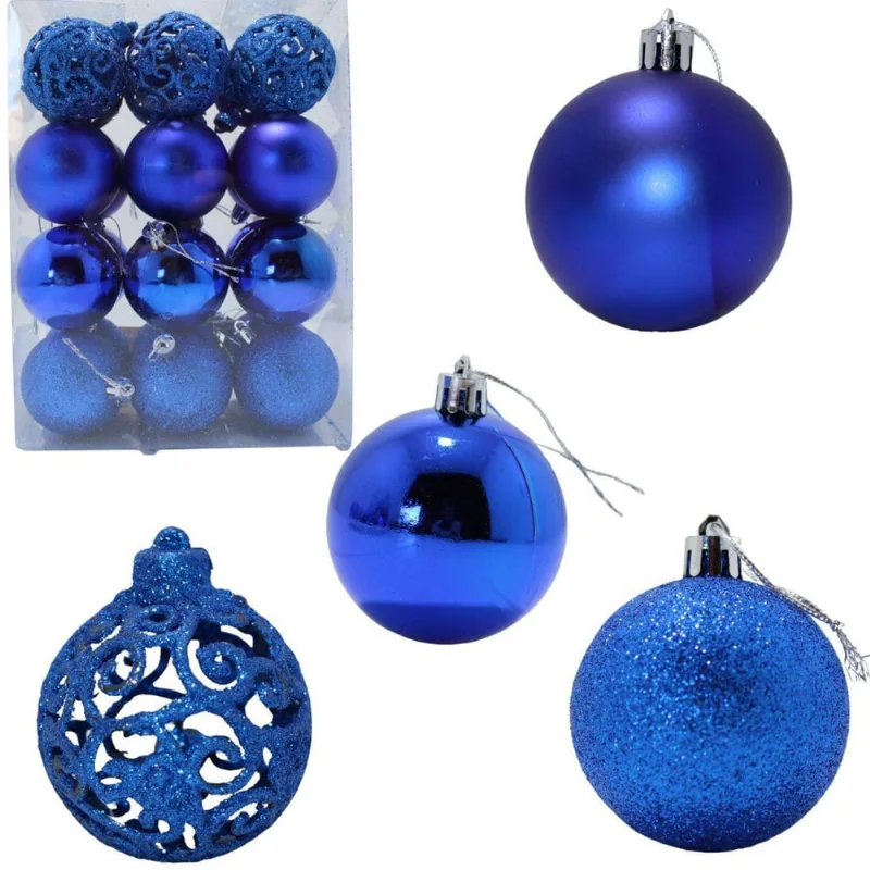 Kit Decoração Enfeite Bola De Natal 6Cm 24 Unidade Cor: Azul