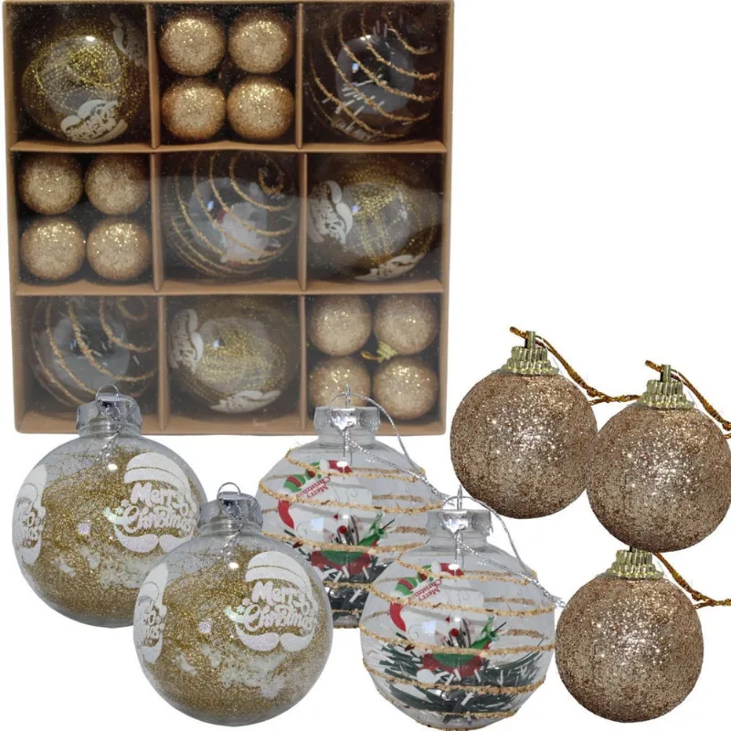 Kit Decoração Enfeite De Natal 8Cm E 4Cm 30 Unidade Dourado