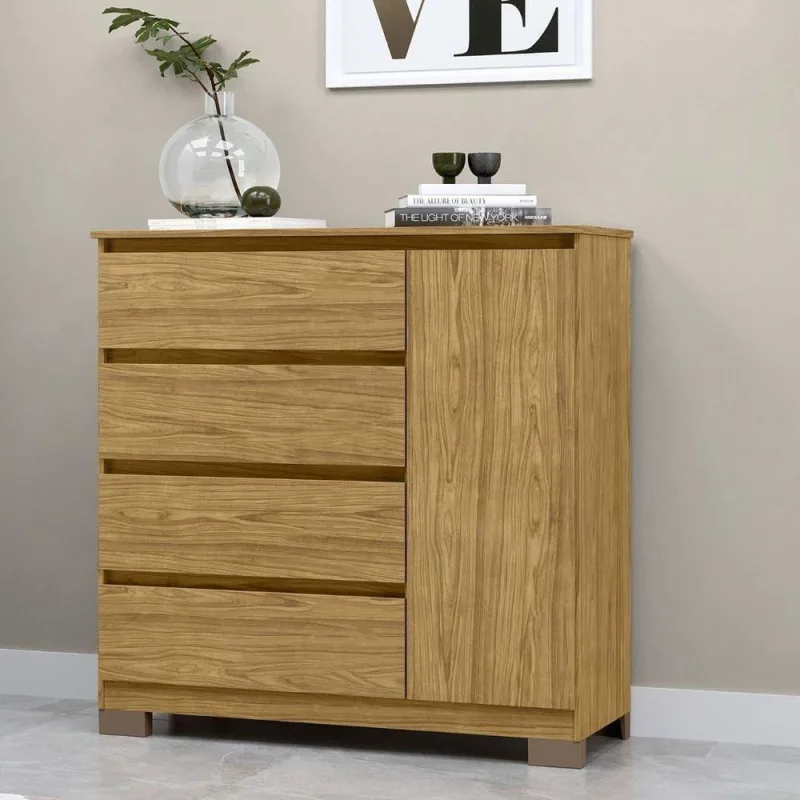 Cômoda Para Quarto Com 4 Gavetas E Armário - Vega Marrocos - OUTRAS
