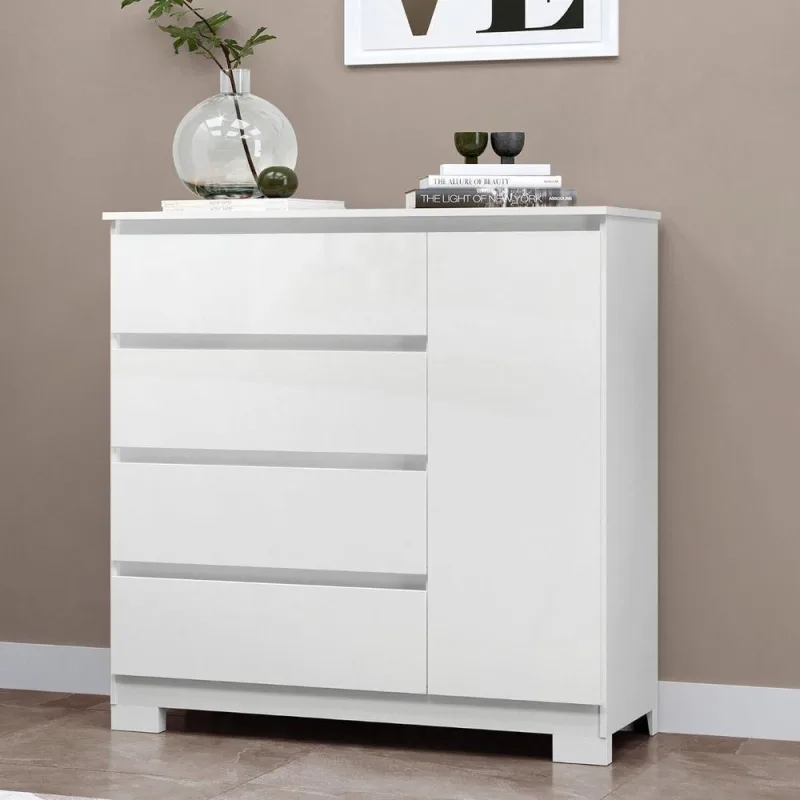 Cômoda Para Quarto Com 4 Gavetas E Armário - Vega Branco - OUTRAS - Móveis