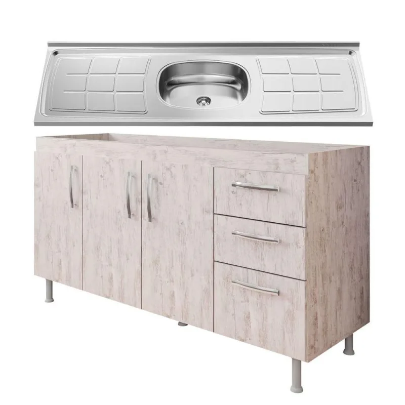 Balcão Gabinete Nathan e Pia Inox 160cm Rústico - OUTRAS - Móveis