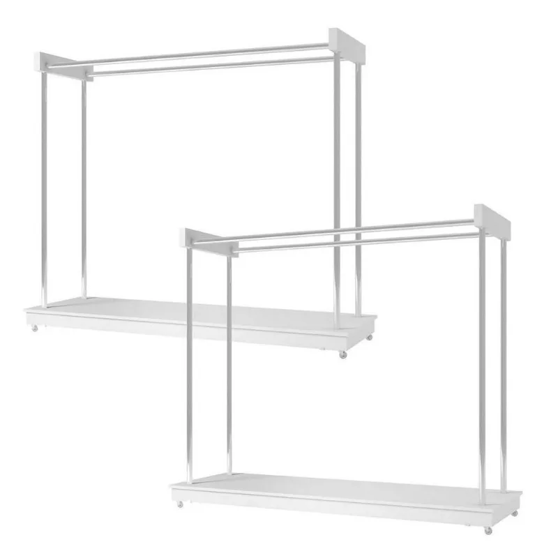 Kit 2 Módulos Closet Arara Expositor Com Rodízios Aço Branco