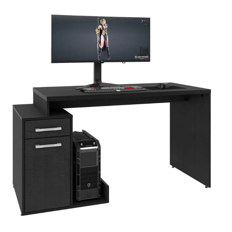 Mesa Computador PC Gamer TUF 1 Porta 1 Gaveta Flex Shark C08 Preto Ônix/Preto - Mpozenato