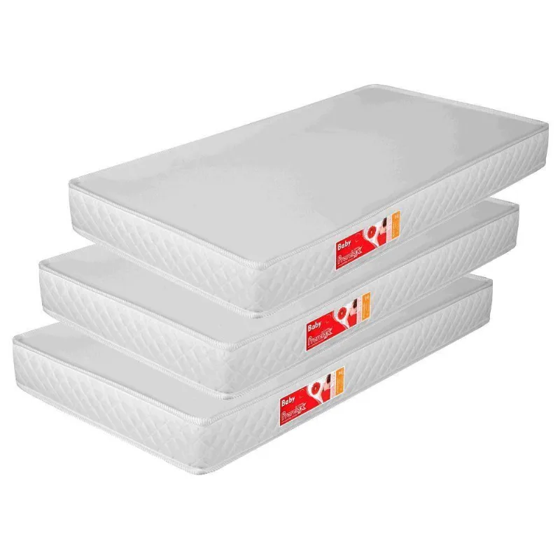 Kit 3 Colchões para Berço Liso 130x60x10 Cm Prorelax Branco