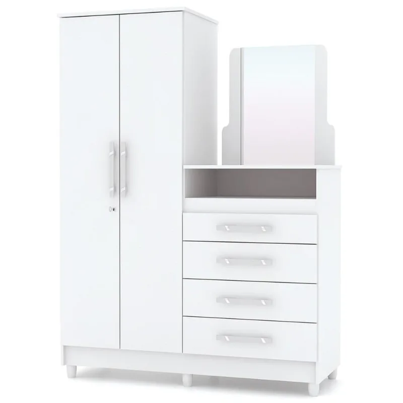 Cômoda Infantil 02 Portas 4 Gavetas Line Flex Branco/Rosa/Canela - VLR Móveis