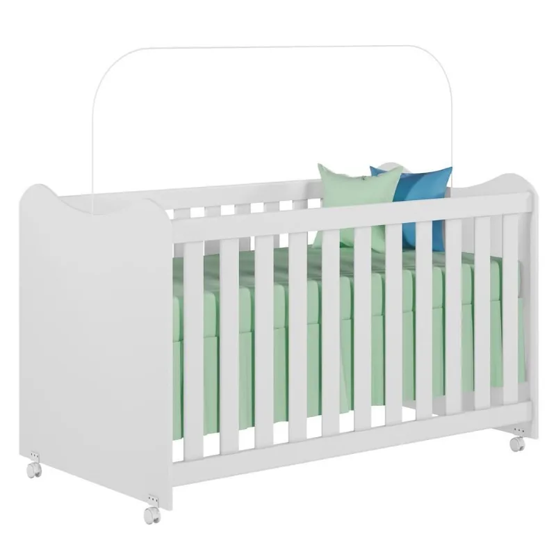 Berço Mini Cama com Rodízios Cristal Branco - PN Baby