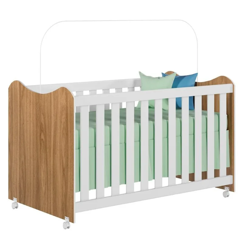 Berço Mini Cama com Rodízios Cristal Nature/Branco - PN Baby