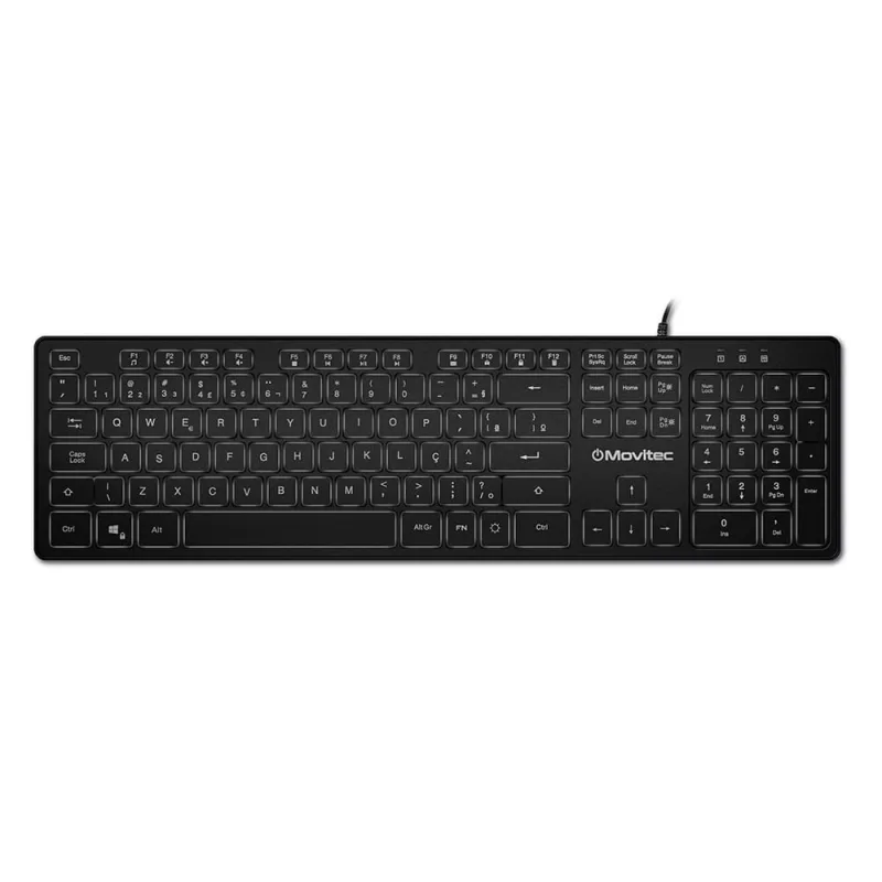 Teclado com Fio Led Branco Movitec Preto OTF-02 - Movitec - Informática