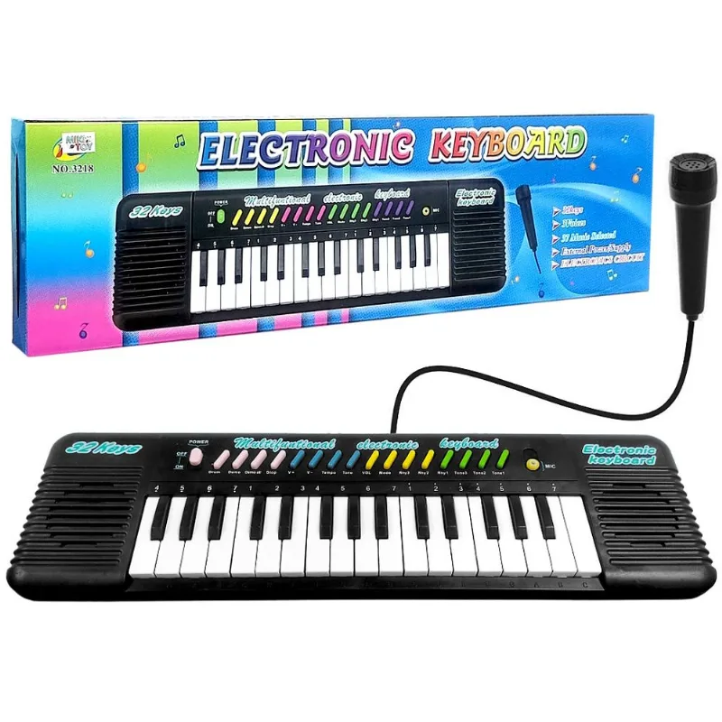 Piano Infantil 32 teclas Teclado 37 Músicas Karaokê com Microfone Educativo
