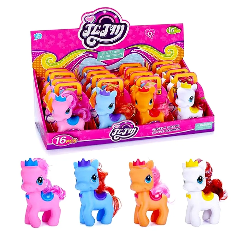 Caixa com 16 Pequenas Pony de Vinil Lembrança de Festa Infantil Aniversário