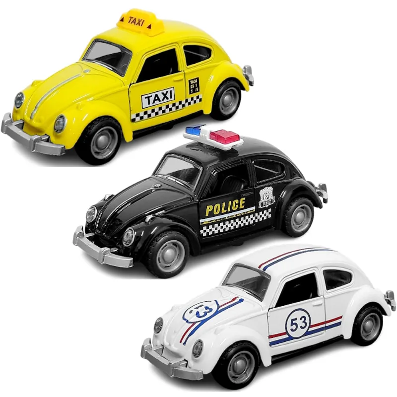 3 Fusquinhas Herbie 53 Polícia e Taxi Metal Fricção Clássico
