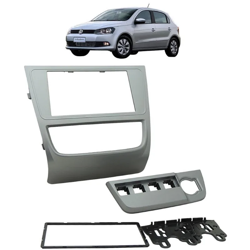 Moldura 2 Din Vw Gol G6/Voyage/Saveiro - Prata