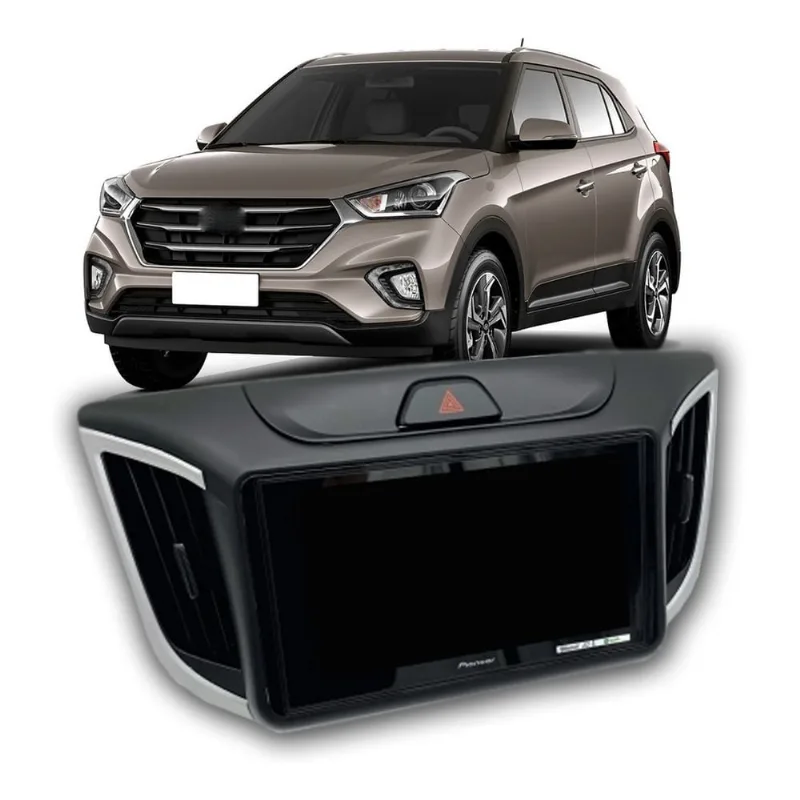 Moldura Multimídia 8 e 9 Hyundai Creta 14/21 Preta c/ Friso Original - (Padrão Pionner)