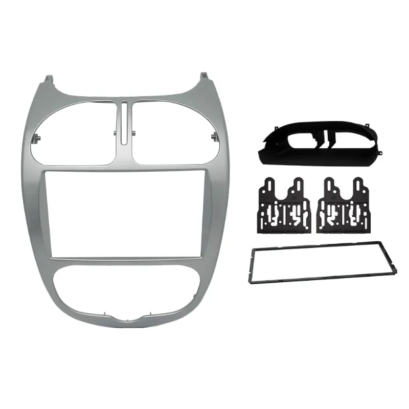 Moldura 2 Din Peugeot 206 P/ Mp5 - 04 A 08 - Prata - Fiamon