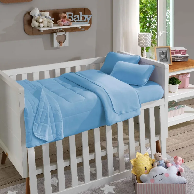 Jogo Berço sbx 2p Soft Baby Malha Azul Bebê