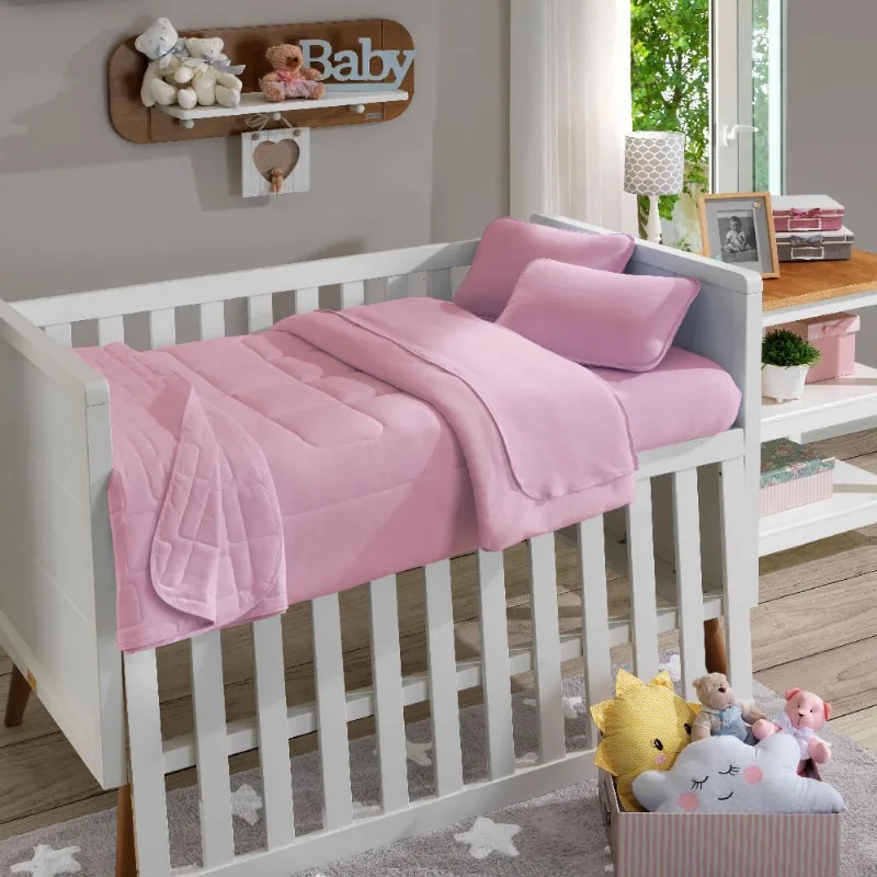 Jogo Berço sbx 2p Soft Baby Malha Rosa
