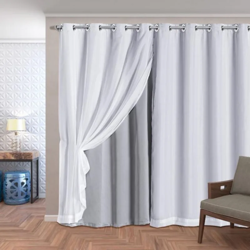 Cortina Tecido Blackout Com Voil 2,80 X 2,30 - Gelo