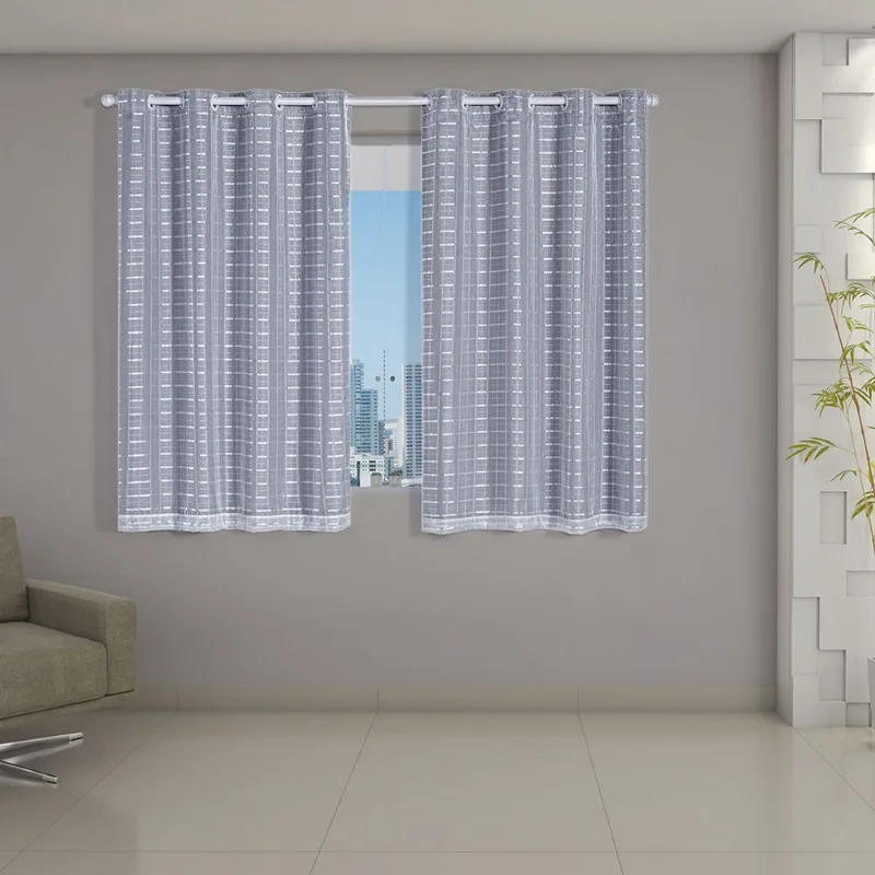 Cortina 2,80m x 1,60m Blackout Prata com Voil Xadrez