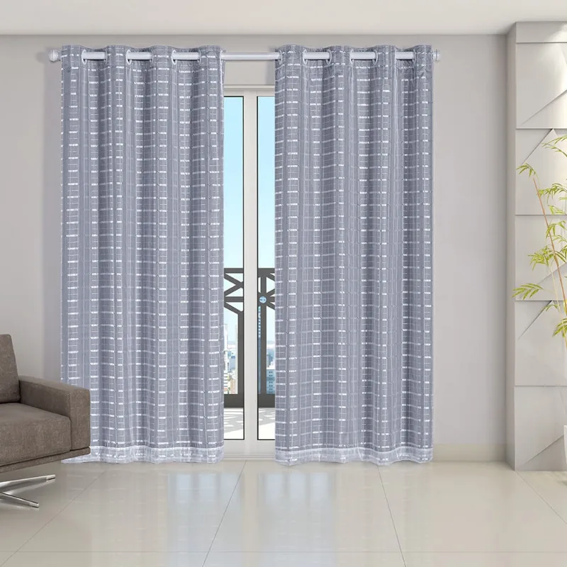 Cortina 2,80m x 2,30m Blackout Prata com Voil Xadrez