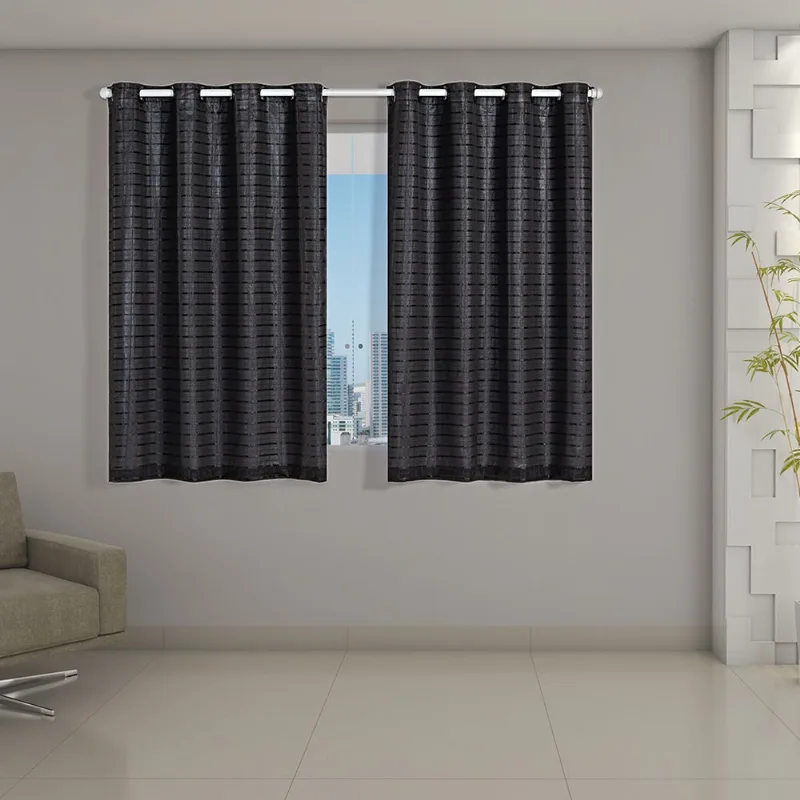 Cortina 2,00m x 1,40m Blackout Prata com Voil Xadrez