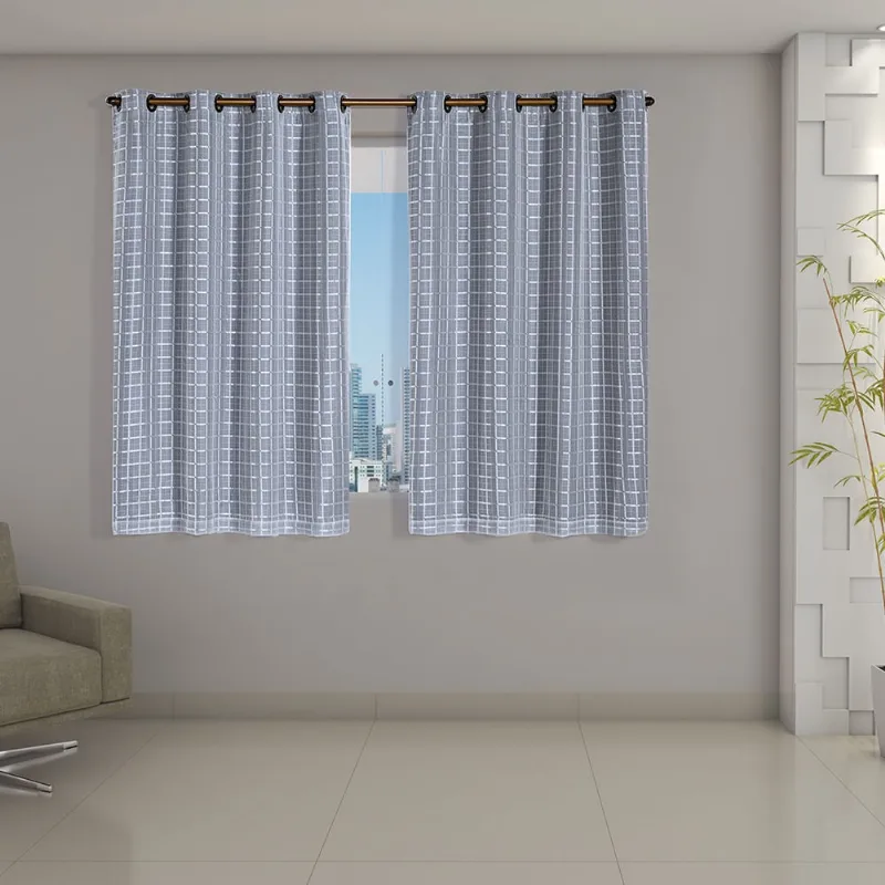 Cortina 2,80m x 1,60m Blackout Prata com Voil Xadrez