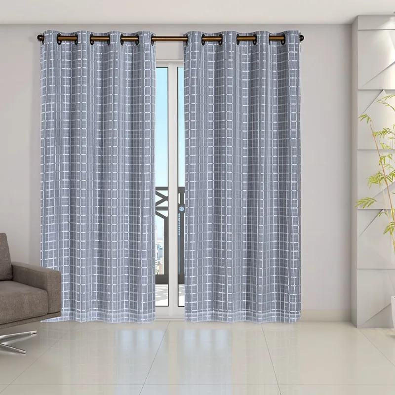 Cortina 2,80m x 2,30m Blackout Prata com Voil Xadrez
