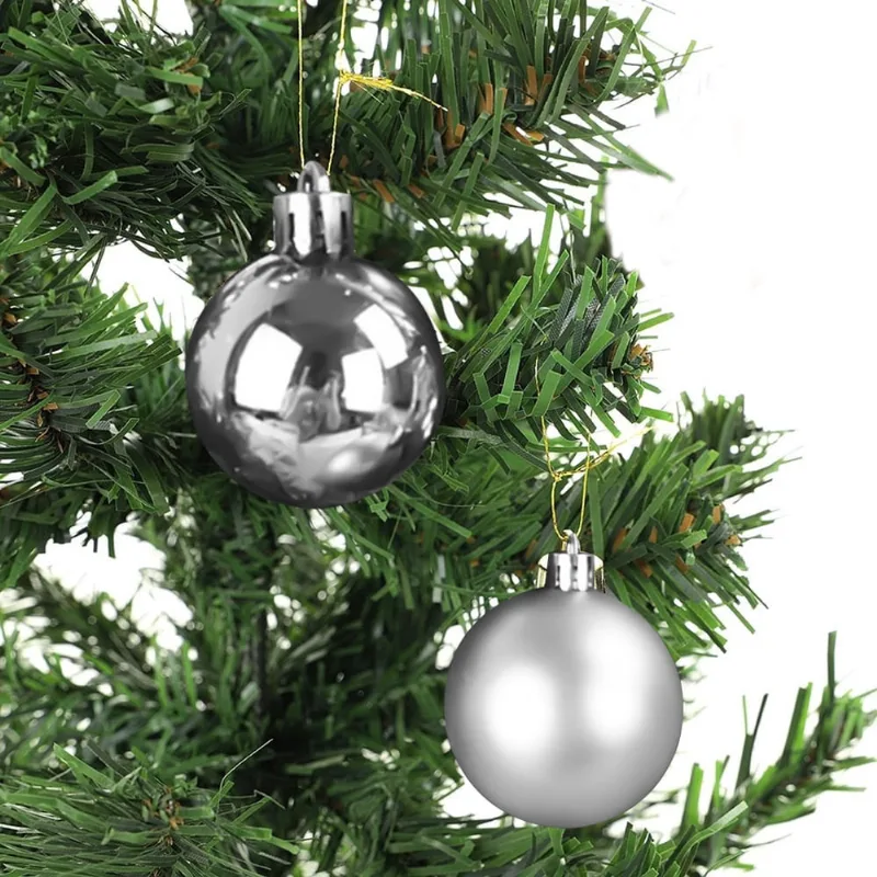 Kit 45 Bolas Enfeite Árvore Natal 6cm Prata Fosca e Brilhante
