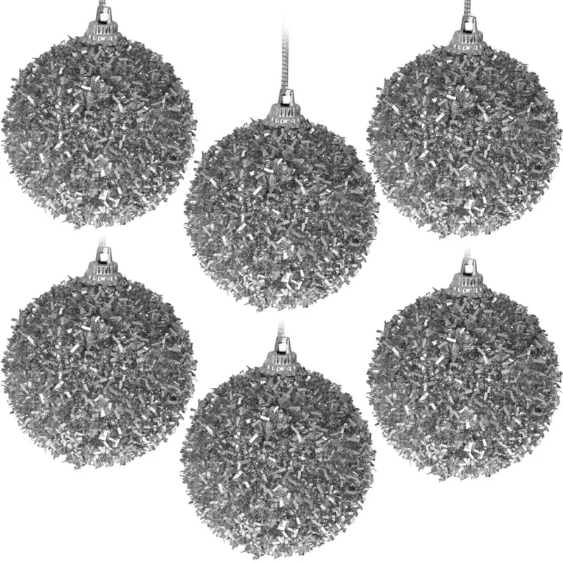 Kit 18 Bolas Enfeite Árvore Natal 7cm Prata com Glitter