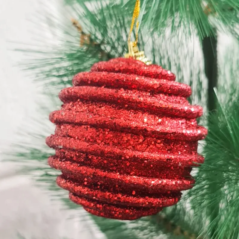 Kit 12 Bolas Enfeite Árvore Natal Espiral Glitter Vermelho 7cm