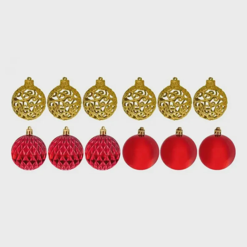 Bolas de Natal Douradas e Vermelha 6cm 12 peças - Casambiente