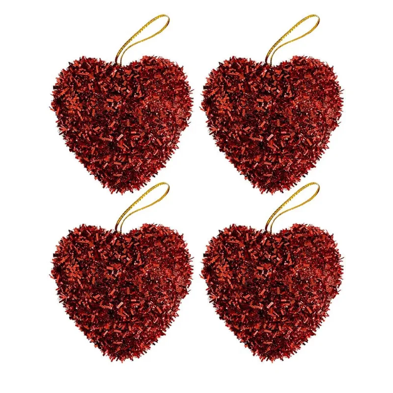 Kit 40 Bolas Coração Enfeite Árvore Natal Decorativo Glitter Vermelho
