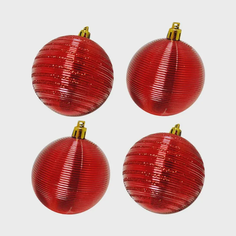 Bolas de Natal Vermelha Tracejada 8cm 4 peças - Casambiente