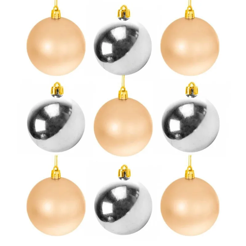 Bolinhas de Natal Champagne e Prata 6cm 9 peças - Casambiente NATAL291