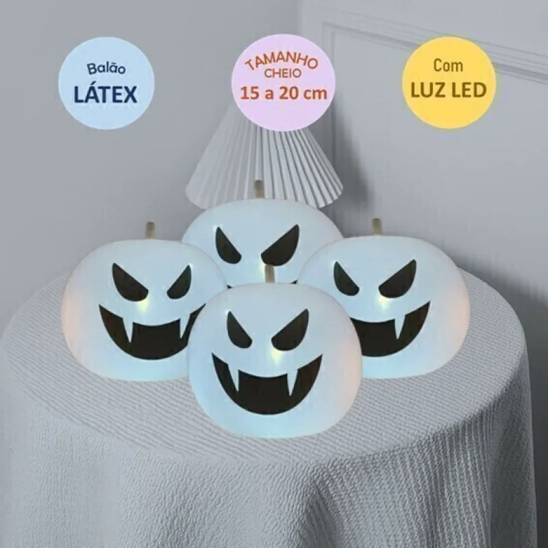 Balão Látex Halloween - Fantasma Branco com Luz Led - Kit com 5 Unidades - Animale - Livros E Papelaria