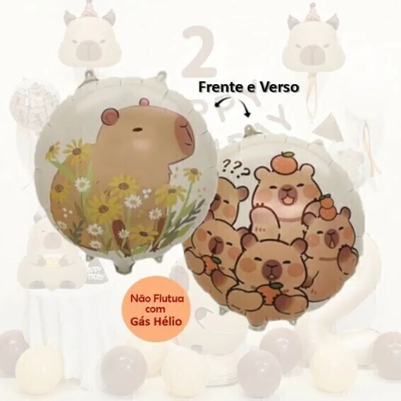 Balão Metalizado Capivara Bola - Frente e Verso - 45 x 45 cm - Animare - Valor Unitário - Animale