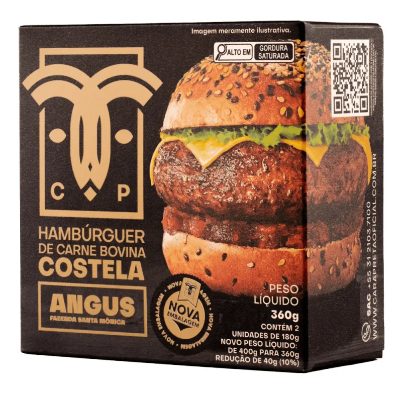 Hambúrguer de Carne Bovina Costela Angus Congelado Carapreta 400 g - Carapreta