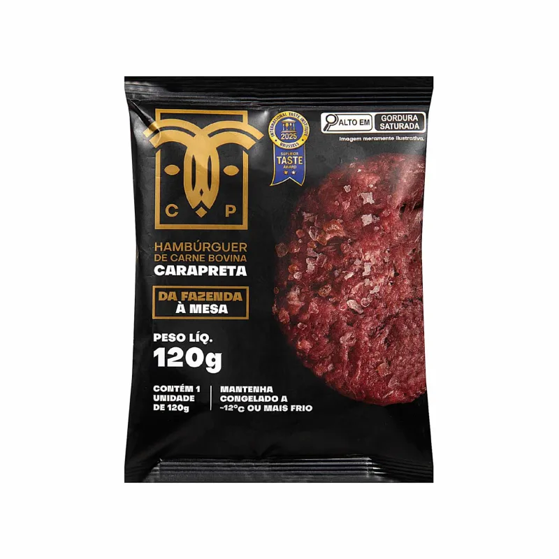 Hambúrguer de Carne Bovina Congelado Carapreta 120g - Carapreta