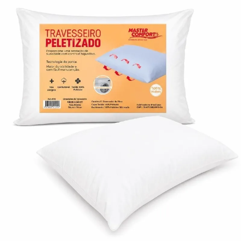 Travesseiro Master Comfort Tradicional 40cm X 65cm Fibra Peletizada Antialérgico Branco Utibom - OUTRAS