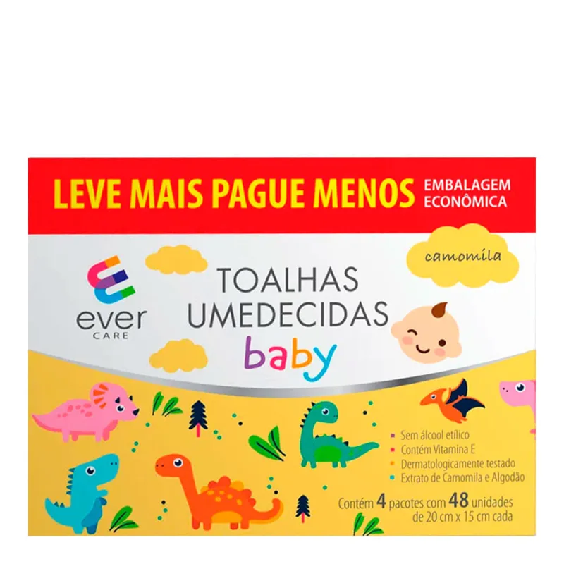 Kit Lenço Umedecido Ever Care Baby Camomila 4 Pacotes com 48 Unidades - Ever Care - Lenço Umedecido