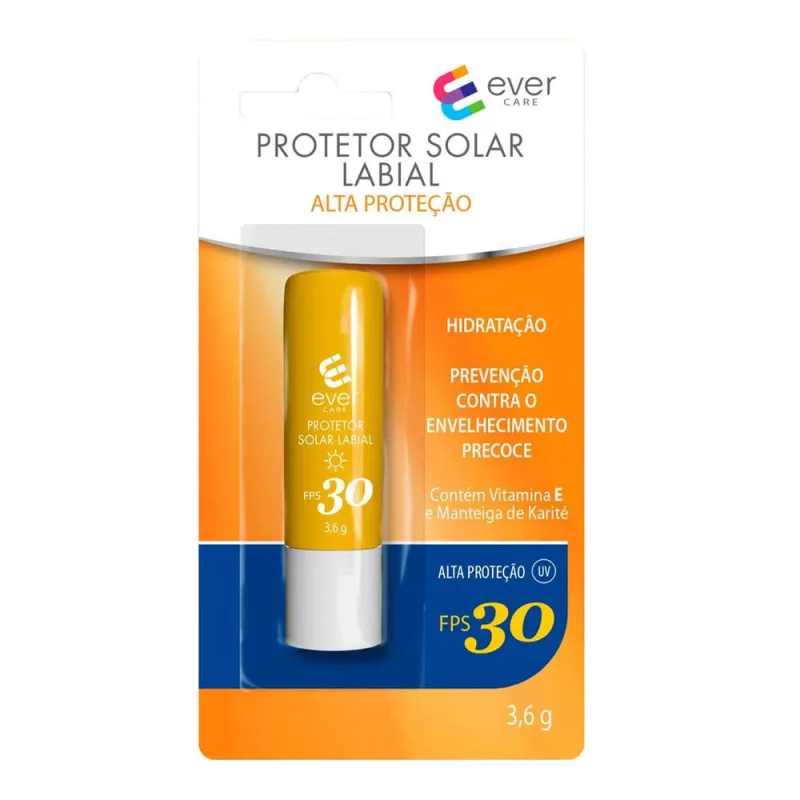 Protetor Solar Labial Ever Care FPS30 3,6g - Ever Care - Protetor Solar