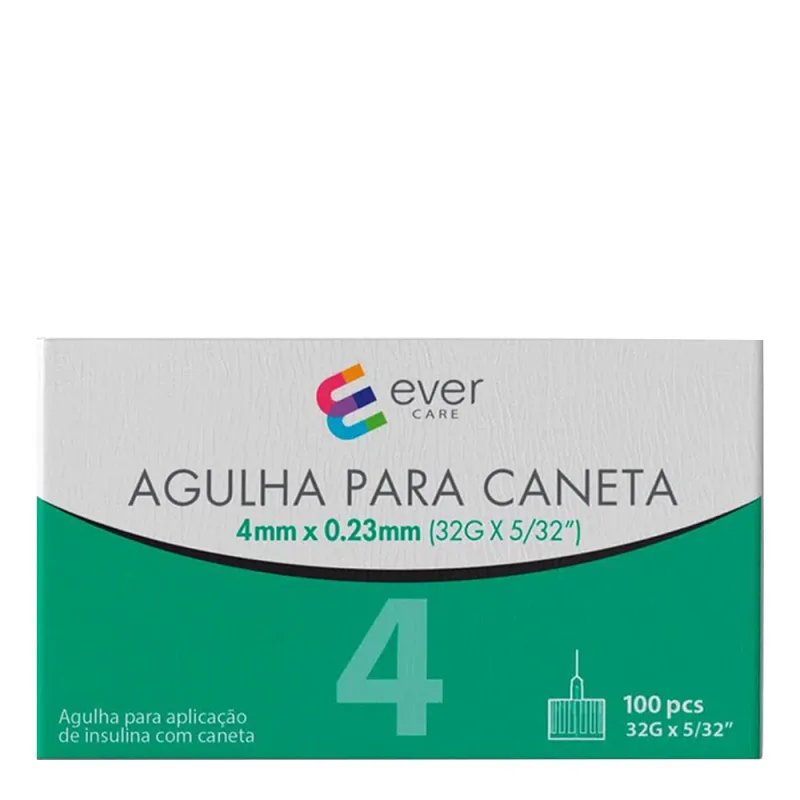 Agulha Caneta Insulina Ever Care 4mm 100 Unidades - Ever Care