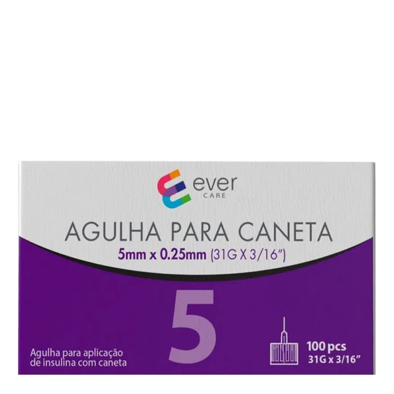 Agulha Caneta Insulina Ever Care 5mm 100 Unidades - Ever Care