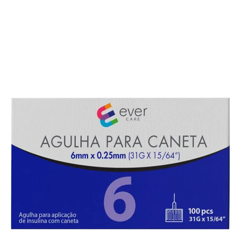 Agulha Caneta Insulina Ever Care 6mm 100 Unidades - Ever Care