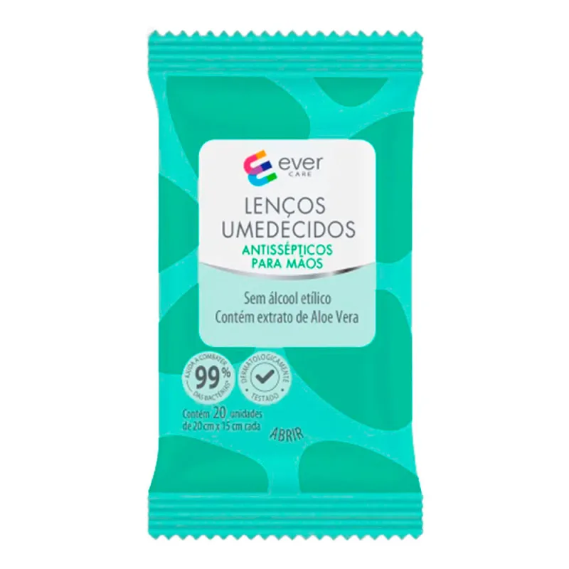 Lenço Umedecido Ever Care Antissépticos Para Mãos 20 Unidades - Ever Care