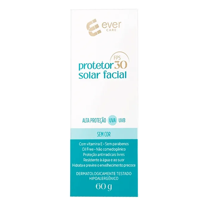 Protetor Solar Facial Ever Care FPS30 Sem Cor 60g - Ever Care