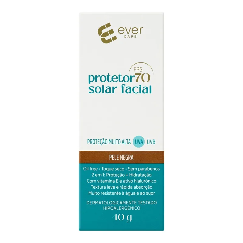 Protetor Solar Facial Ever Care FPS 70 com Cor Pele Negra 40g - Ever Care