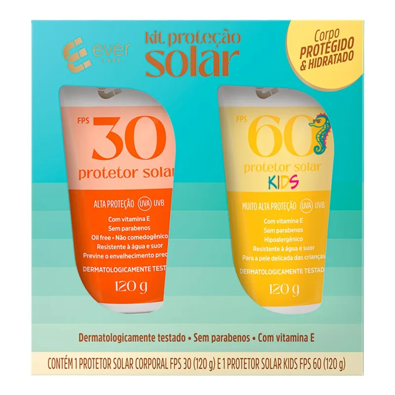 Kit Ever Care Protetor Solar Corporal FPS30 120g + Protetor Solar Kids FPS60 120g - Ever Care