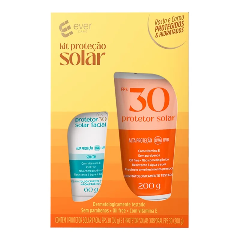 Kit Ever Care Protetor Solar Facial FPS 30 60g + Corporal FPS 30 200g - Ever Care - Protetor Solar